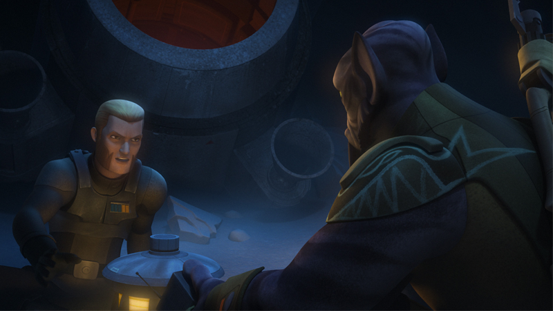 Kallus and Zeb, begrudgingly forced to work together after they both crash land on an ice world in the season 2 episode “The Honorable Ones.”